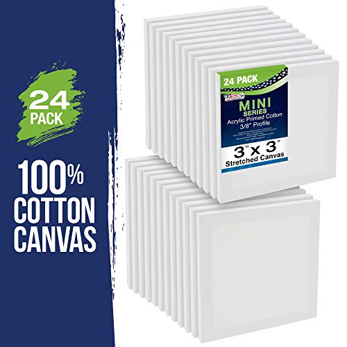 U.S. Art Supply 3x3 Mini Canvases for Painting, 24 Pack Bulk | Small Stretched Artist Canvas Professional Primed - Ideal for Arts & Crafts - size: 3" x 3" - Pack of 24