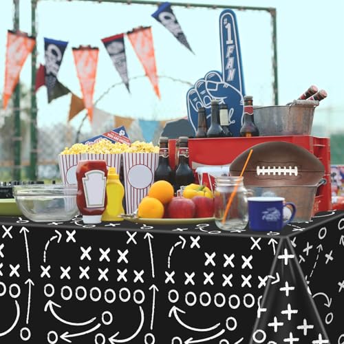 6Pcs 51 X 86IN Football Tablecloths Football Tactical Themed Tablecloths Party Favor Supplies Football Table Covers for Football Theme Party Favors Supplies Games Black Disposable Table Cloth