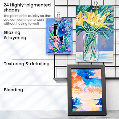 ARTEZA Gouache Paint, Set of 24, 12ml/0.4 US fl oz Gouache Paint Tubes, Gouache Set for Adults and Students
