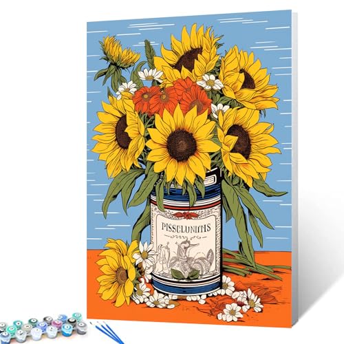 Tucocoo Sunflowers in a Tin Can Paint By Bumbers for Adults Graffiti Yellow Flowers DIY Paint by Numbers Acrylic Paint Canvas Vintage Retro Floral Sunflowers Painting Kits Art 16x20 Inch（DIY Frame） - color: Floral in Tin 04, size: 16''x20''(DIY Frame)