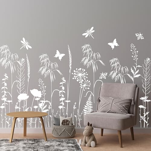 Large Flower Stencils for Painting Walls Floral Stencils for Wood Fence | Reusable Wildflower Stencil for Painting on Canvas Fabrics Furniture - style: Wildflower