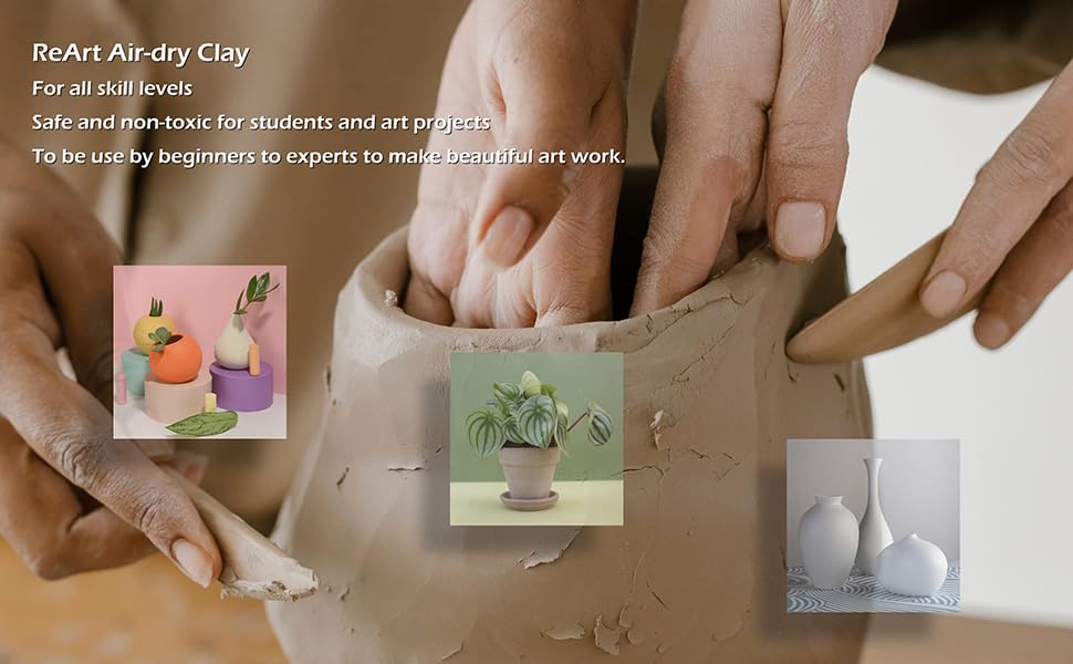 ReArt Air-Dry Clay 15LB wih 3 Colors White, Gray & Terra Cotta 5lb Each- Ideal for Beginners and Advanced Sculptors All-Purpose Modeling Clay (White, Gray & Terra Cotta) - color: 5LBx3P
