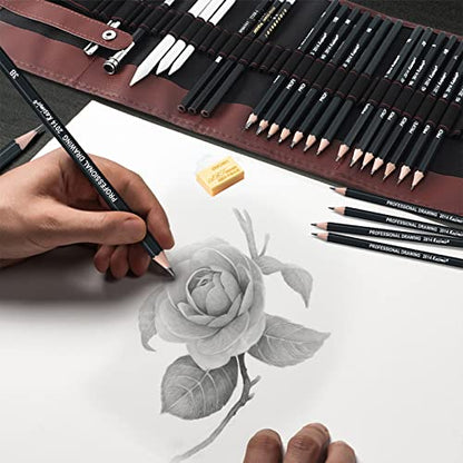 Drawing Pencils,24pcs Art kit with Graphite Pencils Sketching Pencil Set Include 12B 10B 8B 7B 6B 5B 4B 3B 2B B HB 2H 4H 6H, Charcoal Pencils.Pencil Case for Beginner Artists Adults and Children