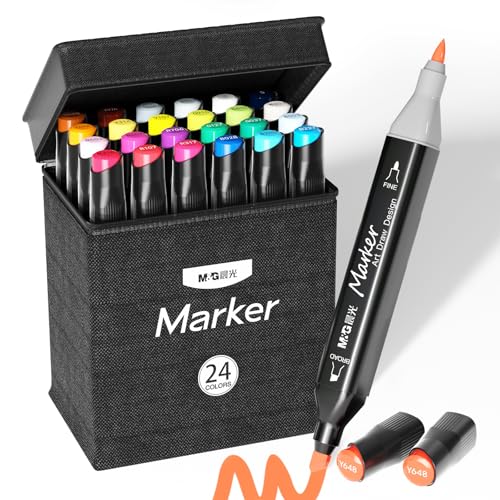 M&G 24 Colors Alcohol Based Dual Tip Art Markers Set, Alcohol Markers- Stocking Stuffers, Christmas Gift Idea for artists - Art Supplies