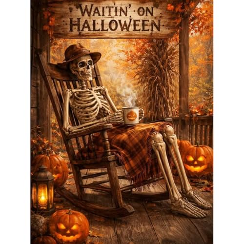 LWZAYS Halloween Diamond Art Kits for Adults, Skeleton Diamond Painting Kits for Adults, DIY 5D Full Drill Round Crystal Rhinestone Gem Art Craft Kits for Home Decor 12x16 Inch - color: JX0500-US