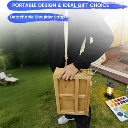 Tabletop Easel for painting with Storage, Wooden Artist Box Easel with 3 Drawers, Adjustable Desk Easel for Painting, Beechwood Art Supply Organizer with Handle & Strap for Adults Artists (Beech Wood)