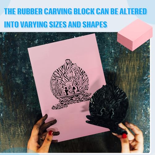 16 Pcs 4" x6“ Pink Rubber Art Soft Linoleum Carving Block, Rubber Crafts Linocut Block for Printmaking,Stamp Carving Block - size: 16