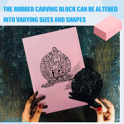 16 Pcs 4" x6“ Pink Rubber Art Soft Linoleum Carving Block, Rubber Crafts Linocut Block for Printmaking,Stamp Carving Block - size: 16