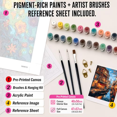 NXIKYO Venice Paint by Number for Adults Beginners, Stream Landscape Adults Paint by Numbers Kits on Canvas, DIY Oil Painting Acrylic Paints for Home Wall Art Decor(16x20inch) - color: yellow#YH024