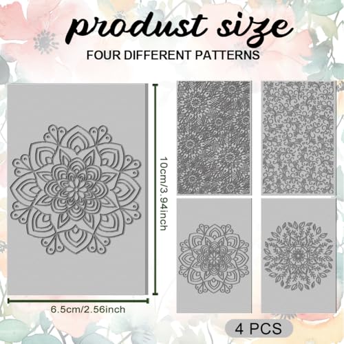 4PCS Polymer Clay Texture Sheets Set for Using with Clay Cutters Boho Clay Mat Effect as Texture Roller DIY Craft Tools Earing Jewelry Making - style: Mandala Theme-4pcs