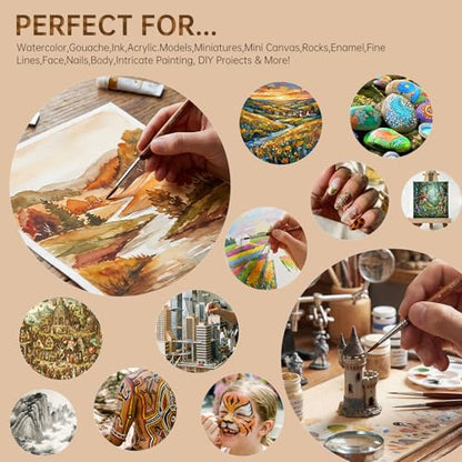 Golden Maple Artist Paint Brushes, 10PC Synthetic Sable Brush Set Miniature Fine Detail Paint Brush, Round Point Paint Brush Set for Miniatures, Acrylic & Figures, Model, Watercolor Details - color: Bronze