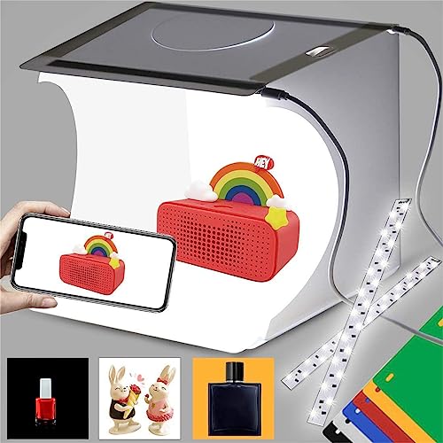 Mini Photo Studio Light Box,Portable Folding Photography Light Tent kit with 40pcs LED Light + 6 Kinds Color Backgrounds for Small Size Products - size: 9 inch light box
