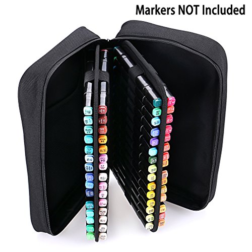 BTSKY Art Marker Carrying Case Lipstick Organizer-60 Slots Canvas Zippered - color: Black