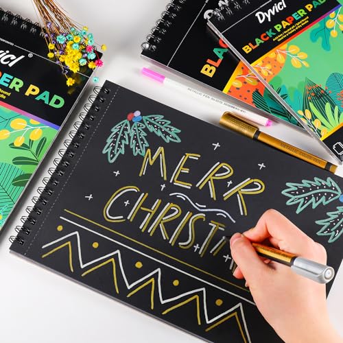 Dyvicl Black Paper Sketchbook 5.5"x8.5", 90 lb/150 GSM, 35 Sheets, Spiral Black Sketch Pad Drawing Paper for Pencil, Pastel, White Ink Gel Pen, Charcoal, Chalk, Metallic Marker, Paint Pen (Pack of 2) - size: 5.5 x 8.5 inches (Pack of 2)