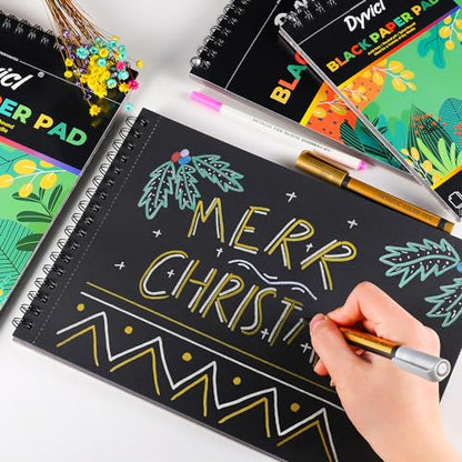 Dyvicl Black Paper Sketchbook 5.5"x8.5", 90 lb/150 GSM, 35 Sheets, Spiral Black Sketch Pad Drawing Paper for Pencil, Pastel, White Ink Gel Pen, Charcoal, Chalk, Metallic Marker, Paint Pen (Pack of 2) - size: 5.5 x 8.5 inches (Pack of 2)
