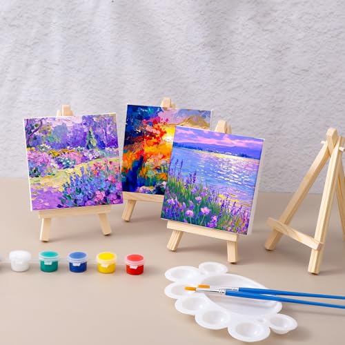 Mini Wooden Easel Stand 4PCS, 5 inch Table Top Display Easels for Painting Canvas, Small Tripod Holder for Art Craft, Mini Stand for Photos Business Cards Wedding