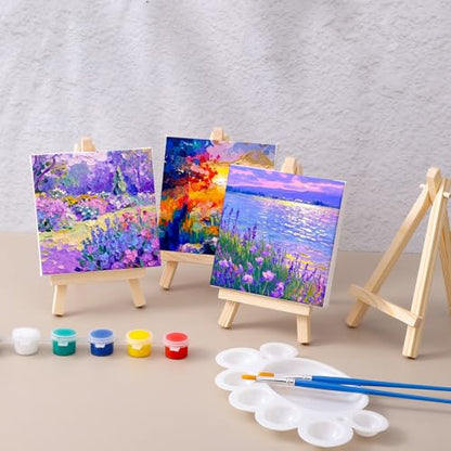 Mini Wooden Easel Stand 4PCS, 5 inch Table Top Display Easels for Painting Canvas, Small Tripod Holder for Art Craft, Mini Stand for Photos Business Cards Wedding