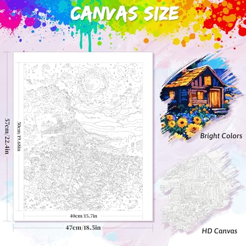 Yunnuo Landscape Paint by Numbers Kit for Adults,Sunflower Paint by Number Canvas,Wooden Cottage Acrylic Painting by Numbers for Home Decor and Holiday Gift 16'W x 20'L - color: B-003-sunflower cottage
