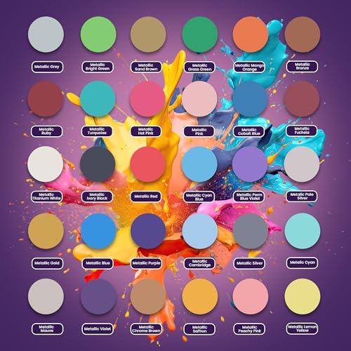 Acrylic Pouring Paint Set | 30 Vibrant Colors Including An Array Of Metallic, Neon & Pastel Paints | Pre Mixed, Ready to Use, High Flow Paint For Canvas, Paper, and More | 2 Ounces Per bottle - style: Metallic - 30 Colors