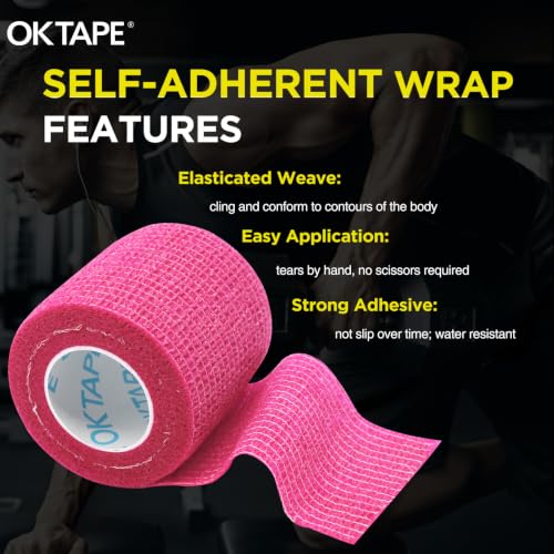OK TAPE 12 Rolls Self Adhesive Bandage Wrap, Cohesive Elastic Athletic Tape - color: Pink, size: 2 Inch