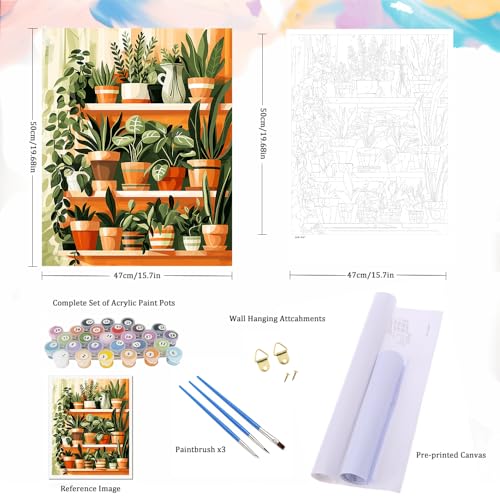 Natuyalo Paint by Numbers for Adults - DIY Adult Paint by Number Kits Painting on Canvas Green Plant Painting by Numbers for Beginners, Potted Art Craft Kits for Adults (16x20 Inch) - color: ART-07