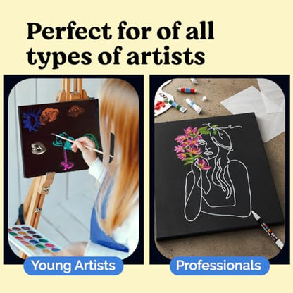 Chalkola 25 Square Black Canvas for Painting - Primed Cotton Art Boards | Panels (25 Pack) 4x4, 6x6, 8x8, 10x10, 12x12 inch (5 Each) - Painting Canvases 100% Cotton, Acid Free for Adults & Artists - size: 25 - 4x4, 6x6, 8x8, 10x10, 12x12, style: Black