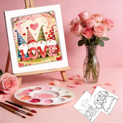 Niteform 6 Packs Valentine's Day Pre Drawn Canvas to Paint， 8x10 in Pre Printed Canvas Boards, Pre Stretched Outline Painting Kits for Beginners, Adults, Party Favors & Romantic Craft Activities - style: 8*10-valentine