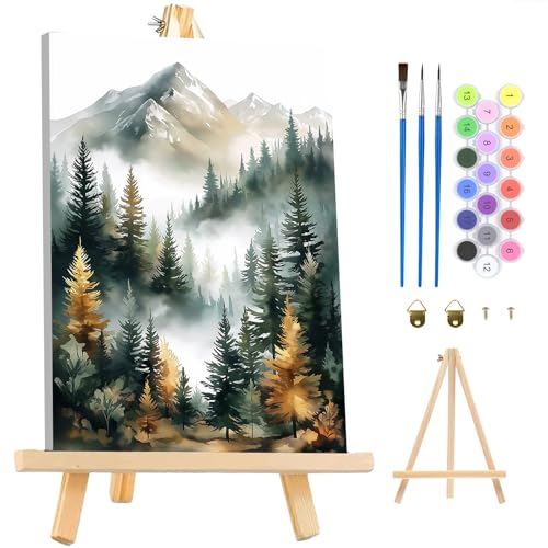 MAXBYE Forest Paint by Numbers Kit for Adults with Frame and Wooden Easel, Easy Painting Numbers Art Kits with Frame on Canvas, DIY Acrylic Painting Kit for Gift Home Wall Garden Decor 10×14 in - color: ZL071