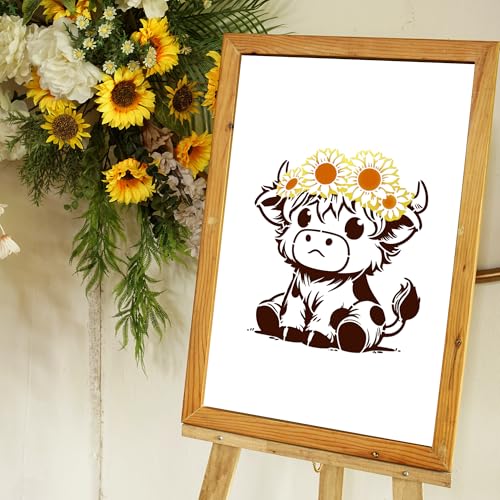Keluna 12 Pcs Reusable Cow Farmhouse Stencils for Painting - Large Flower Cow Paint Stencils, Animal Template for Crafts on Wood Canvas Furniture - style: cow with flag