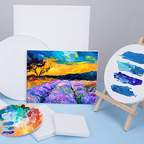 14 Packs Stretched Canvases for Painting, Multi Pack 11x14, 9.44x12, 8x10, 5x7, 4x4, Round Canvas with 8x8,10x10(2 of Each), Blank Primed Canvas, for Oil Paint, Acrylic Paint, for Beginners, Artists. - size: Multisize 14 Pack