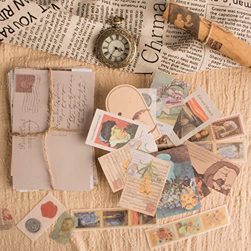200Pcs Vintage Scrapbook Stickers, Aesthetic Junk Journal Stamping Supplies Kit, Scrapbooking Ephemera Washi Paper for Bullet Journaling Planners Diary Collage (Artistic) - style: Artistic