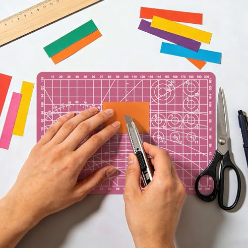 Sewing Cutting Mat 8in x 6in,Small Self Healing Cutting Board A5 Rotary Cutting Mat for Crafts Pink Double Sided Thickened PVC Craft Cutting Board for Quilting Hobby Fabric Precision - color: Pink, size: 8in x 6in (A5)