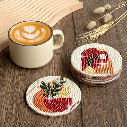 Temlum 6 Pcs Diamond Art Coasters Kits for Adults & Teens, Plants - color: Plants Coasters