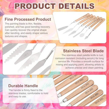MECCANIXITY HM#11 Palette Knives 22mm Width Stainless Steel Spatula Painting Pallet Knife with Wood Handle for Oil Painting Acrylic Canvas Mixing Spreading - style: HM#11 + 22mm