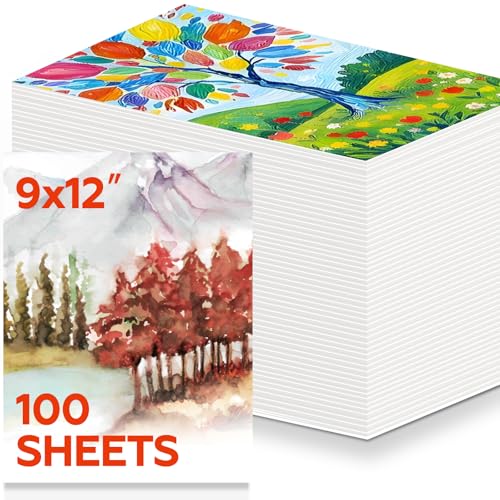 100 Sheets Watercolor Paper Bulk，9 x 12 Inch Cold Press 140 lb/300 GSM Water Color Paper for Kids Adults.Watercolor Drawing Paint Paper for Art Drawing Supplies - size: 9 X 12 INCH 100 SHEETS