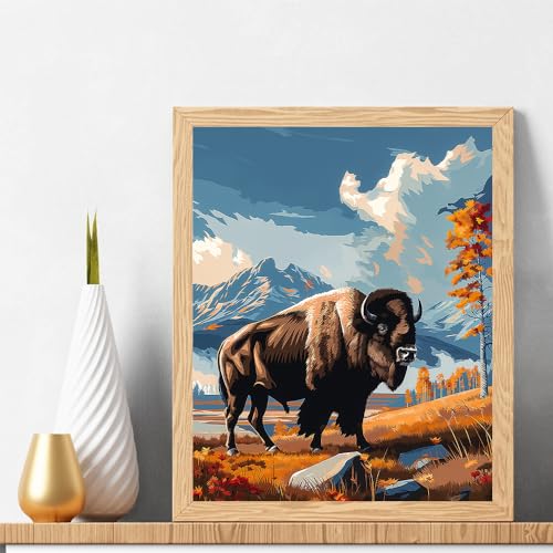 Natuyalo Paint by Numbers for Adults Beginner, Bison Acrylic Easy Paint by Numbers Kits Animal Craft Kits for Adults Suitable for Home Wall Decoration Flameless 16x20 Inch - color: ART-08