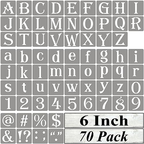 6 Inch Alphabet Letter Stencils for Painting - 70 Pack Letter and Number Stencil Templates with Signs for Painting on Wood, Reusable Alphabet and Numbers Stencils for Chalkboard Wood Signs & Wall Art - size: 6 Inch