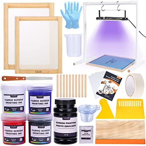 Caydo 46 Pieces Screen Printing Kit with 4 Color Screen Printing Ink, 2 Size Screen Printing Frame and Squeegees for Screen Printing - size: 13.5 fl oz