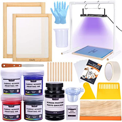 Caydo 46 Pieces Screen Printing Kit with 4 Color Screen Printing Ink, 2 Size Screen Printing Frame and Squeegees for Screen Printing - size: 13.5 fl oz