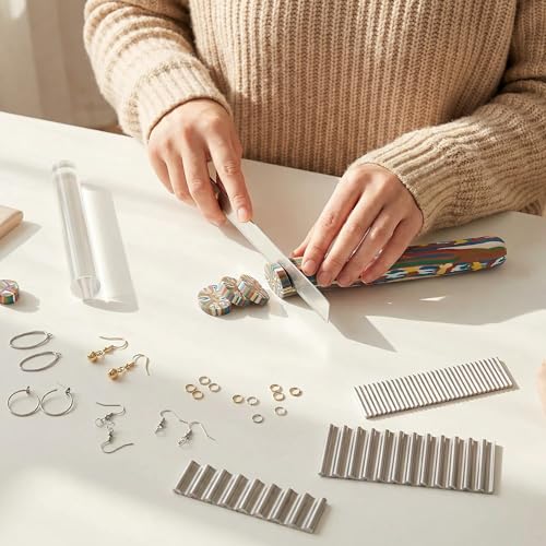 Polymer Clay Cutters - Premium Stainless Steel Clay Cutting Tools Set with 2 Straight Tissue Blades for Polymer Clay, 3 Curved Wave Blades, Professional Clay Slicing Tool Kit -Protect Fingers - size: 5