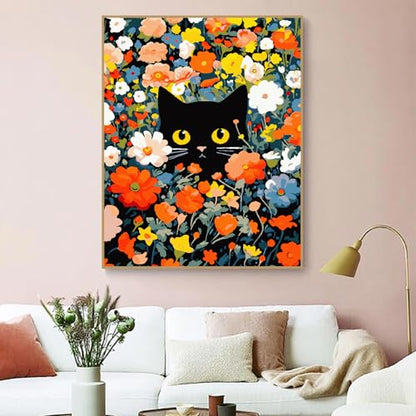 ZRIZQ Paint by Numbers Kit for Adults Beginner,Black Cat Flowers,16x20 | Full set with wooden brushes,rolled canvas,rich paints.Calming activity.Beginner friendly.Just open and paint. - color: 16"X20"Rolled Canvas(Frameless)-Cat 14