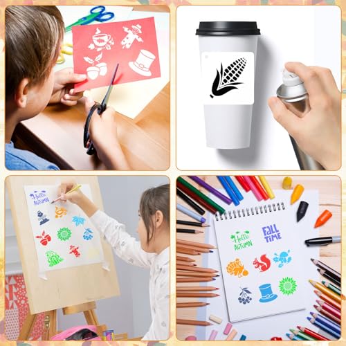 JULMELON 20Pcs Fall Stencils for Painting on Wood Cute Autumn Crafts Kids | Small Reusable Fall Stencils for Drawing, Kids DIY Holiday Art Painting, Cute Thanksgiving Autumn Style Wood Crafts Decor - style: Fall