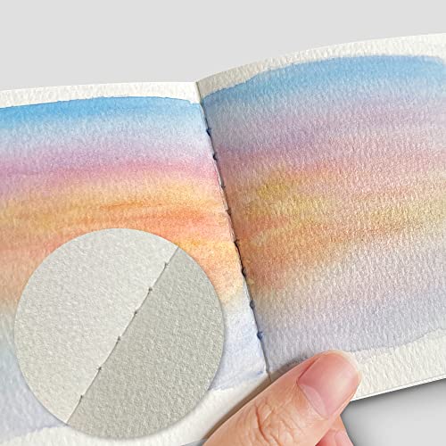 Watercolor Paper Sketchbook,3.9x3.9 Inch Mini Mixed Media Notebook,140lb/300gsm Artist Heavyweight Paper,30 Sheets Small Travel Drawing Journal for Adults,Painting,Watercolors,Art Supplies,Light Blue | 140LB / 300 GSM Watercolor Paper, Rough Textured,Cold