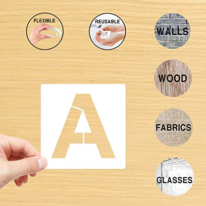 Letter Stencils Kit 1.5 Inch, Reusable Plastic Letters and Numbers Interlocking Stencil Set 62 Pcs, Plastic Stencils for Wood Signs, Wall, Fabric, Chalkboard, Signage, DIY School Projects - color: 1.5 inch
