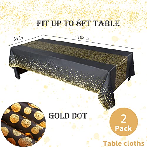 Yancorp 2 Pack Tablecloth for Rectangle Tables Gold Dot Disposable Tablecloths Plastic Tablecloth Party Table Covers for Birthday Thanksgiving Christmas Wedding Outdoor BBQ (Black-M, 2 Pack) - color: Black-m, size: 2 Pack