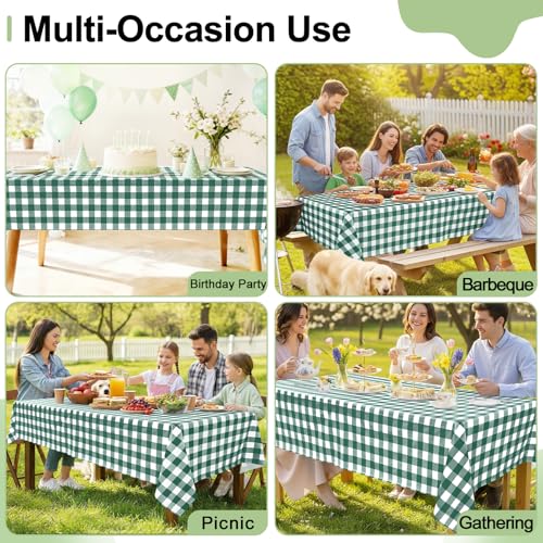 misaya 4 Packs 54 x 78 Inch Buffalo Disposable Table Cloth, Waterproof Plastic Tablecloth, Rectangle Hunter Green and White Checkered Table Covers for Picnic, Birthday, Party, Back to School - color: Hunter Green and White, size: 54" X 78"