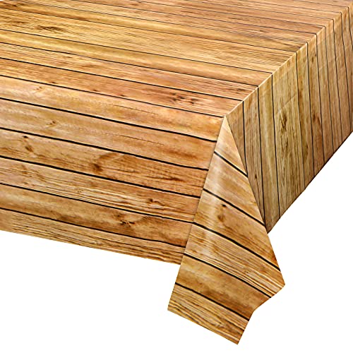 PHOGARY 3PCS Wood Grain Tablecover Wood Print Tablecloth, Rectangular Table Covers for Rustic Wedding Baby Shower Dcoration, Disposable Plastic Rectangular Table Cloth