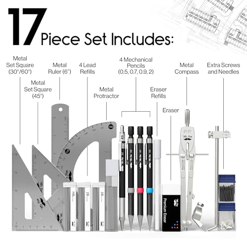 Mr. Pen- Professional Geometry Set, 17 pcs, Metal Compass