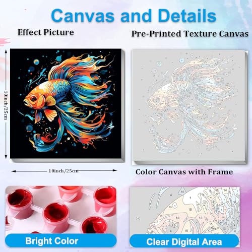 Artunion Framed Paint by Numbers Kit for Adults Beginners & Kids Ages 8-12, Abstract Koi Fish Paint by Number with Frame, Animal Paint by Numbers Kit on Canvas 10 * 10 Inch Without Easel - color: ZXT-397-F