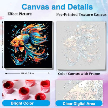 Artunion Framed Paint by Numbers Kit for Adults Beginners & Kids Ages 8-12, Abstract Koi Fish Paint by Number with Frame, Animal Paint by Numbers Kit on Canvas 10 * 10 Inch Without Easel - color: ZXT-397-F